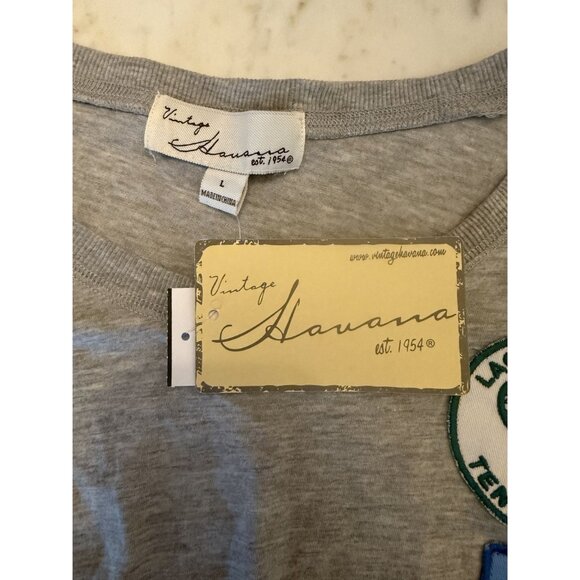 NWT Vintage Havana Multi Patch Crewneck Tee Grey Women's Size L $86 [jb] - Picture 6 of 7
